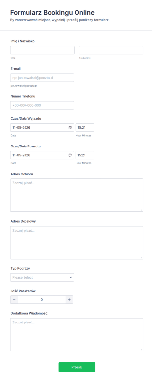 Formularz Bookingu Online