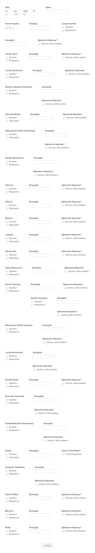 Formularz Cotygodniowej Inspekcji Pojazdu Form Template