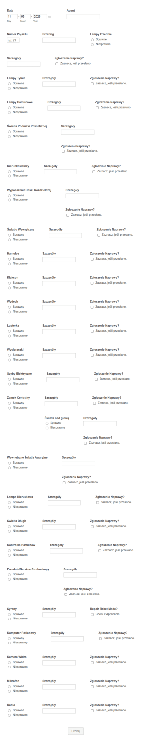 Formularz Cotygodniowej Inspekcji Pojazdu