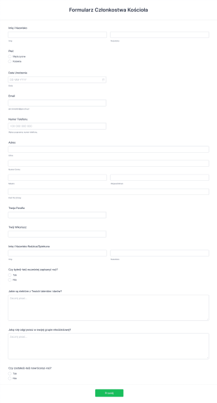 Formularz Członkostwa Kościoła Form Template