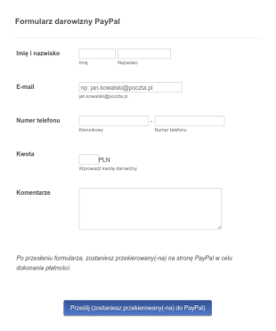 Formularz Darowizny PayPal