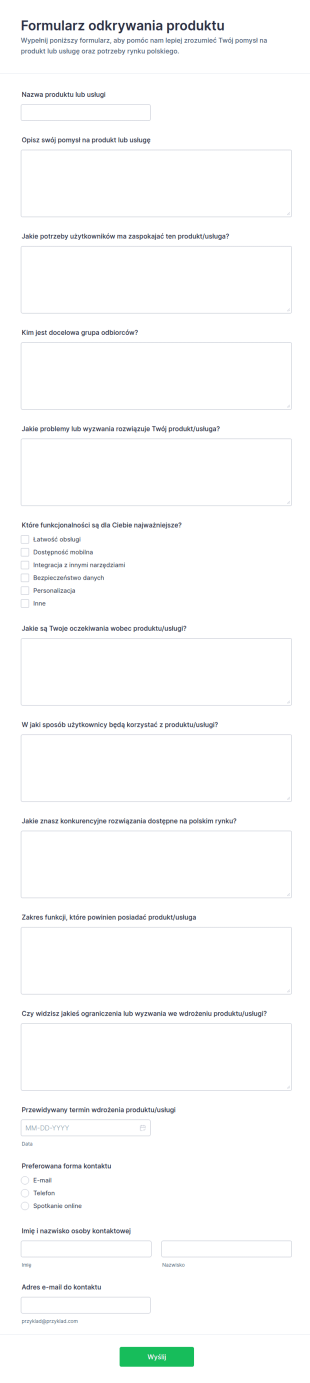 Formularz Do Odkrywania Produktu