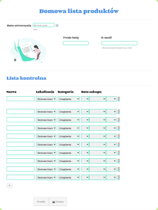 Formularz Domowej Listy Produktów Form Template