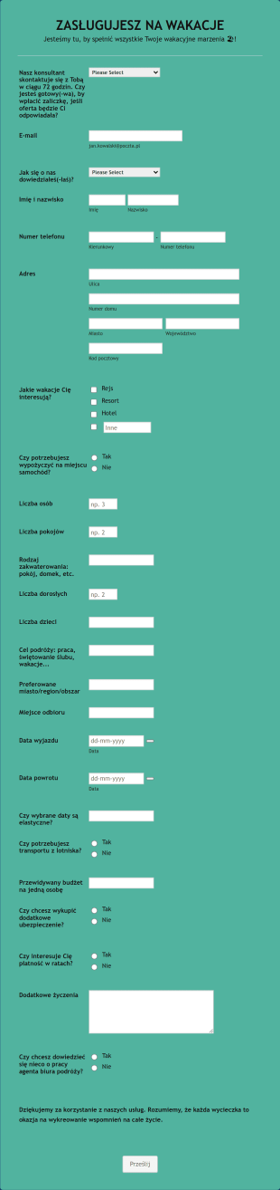 Formularz Ewaluacji Klienta Biura Podróży Form Template