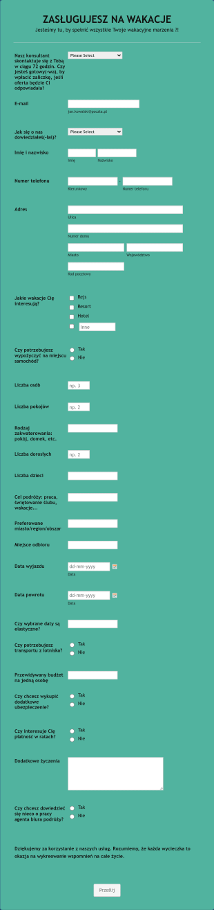 Formularz Ewaluacji Klienta Biura Podróży Form Template