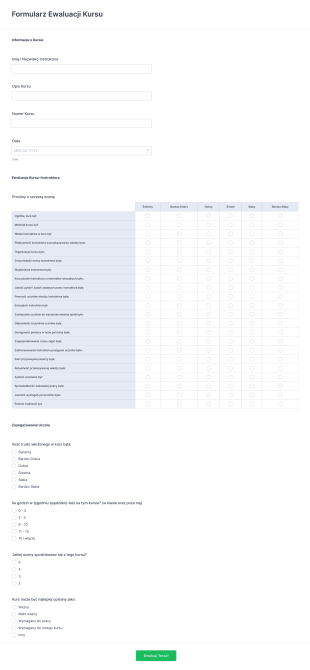 Formularz Ewaluacji Kursu Form Template