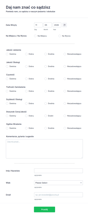 Formularz Ewaluacji Restauracji