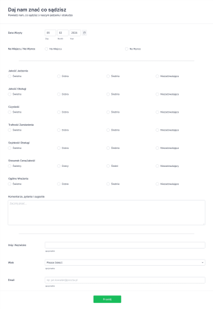 Formularz Ewaluacji Restauracji Form Template