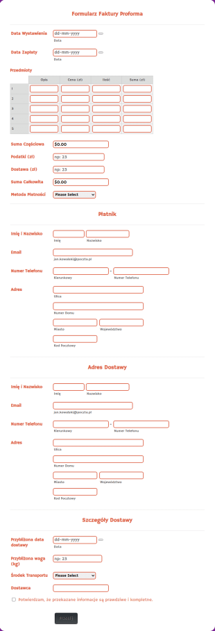 Formularz Faktury Proforma