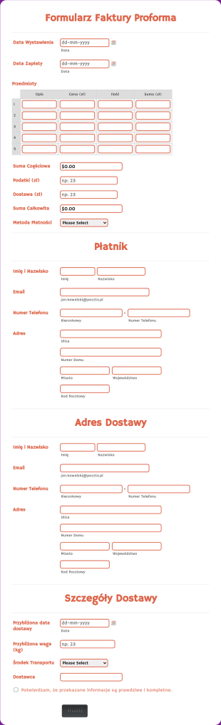 Formularz Faktury Proforma