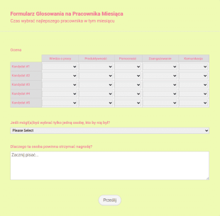 Formularz Głosowania Na Pracownika Miesiąca
