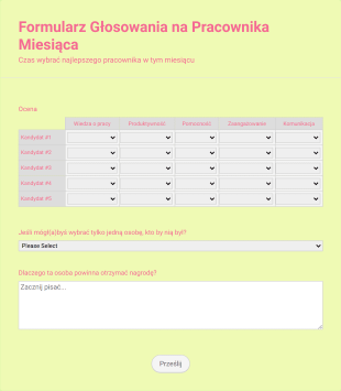 Formularz Głosowania Na Pracownika Miesiąca Form Template