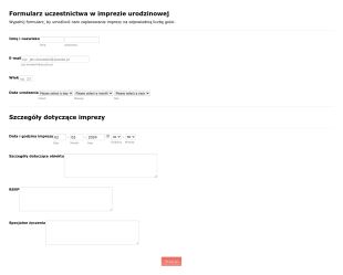 Formularz Imprezy Urodzinowej Form Template