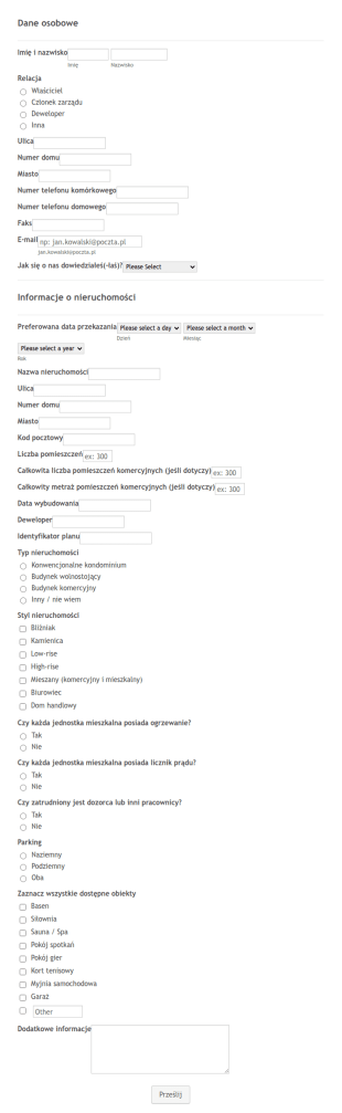 Formularz Informacji O Nieruchomości