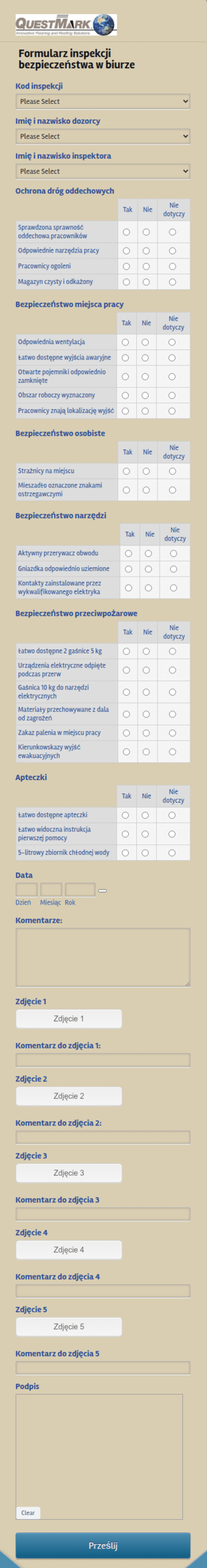 Formularz Inspekcji Bezpieczeństwa
