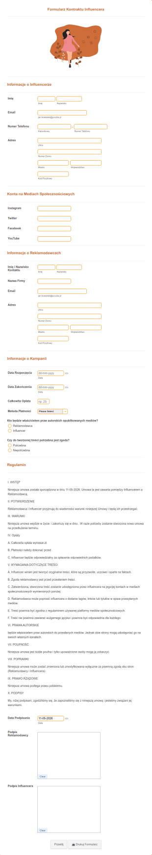 Formularz Kontraktu Influencera