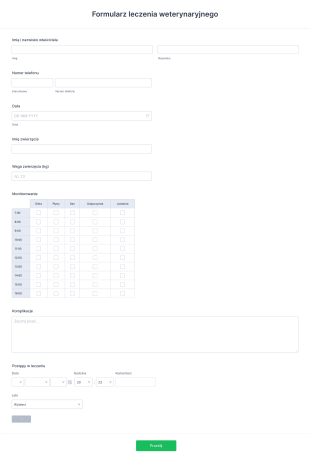 Formularz Leczenia Weterynaryjnego Form Template