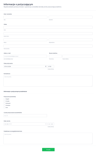 Formularz Śledzenia Pożyczonych Przedmiotów Form Template