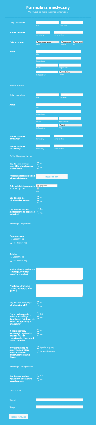 Formularz Medyczny Obozu Letniego Form Template