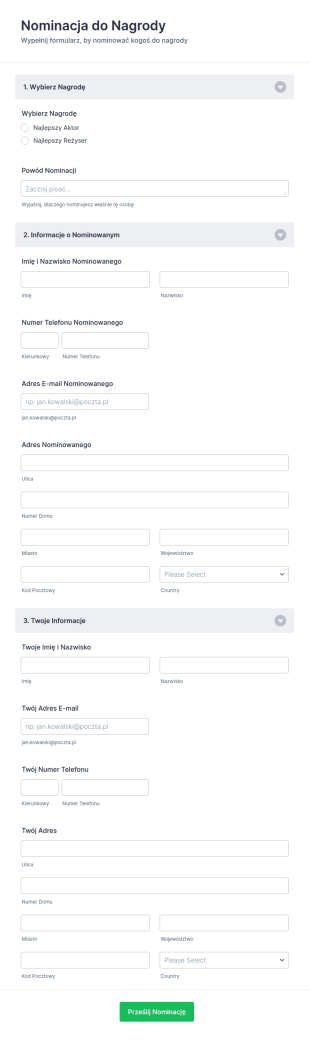 Formularz Nominacji Do Nagrody