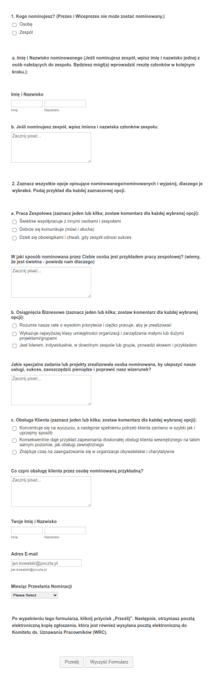 Formularz Nominacji Pracownika
