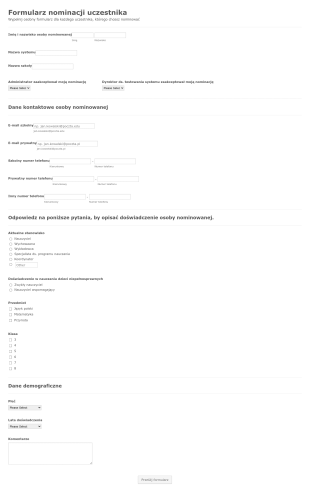 Formularz Nominacji Uczestnika