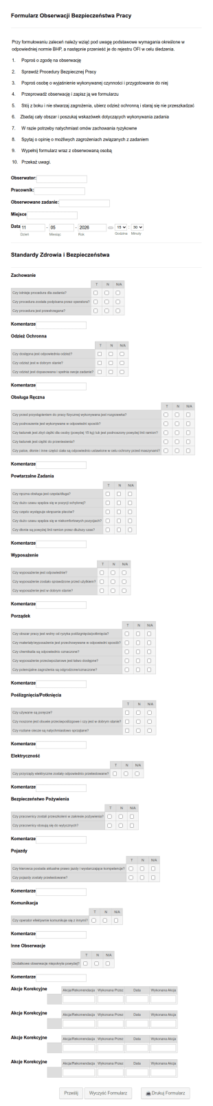 Formularz Obserwacji Bezpieczeństwa Pracy
