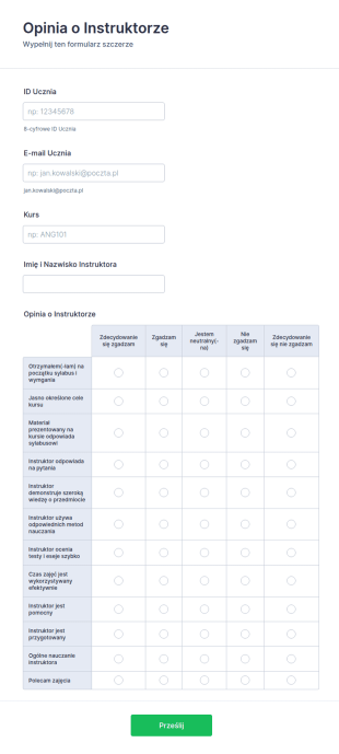Formularz Opinii O Instruktorze