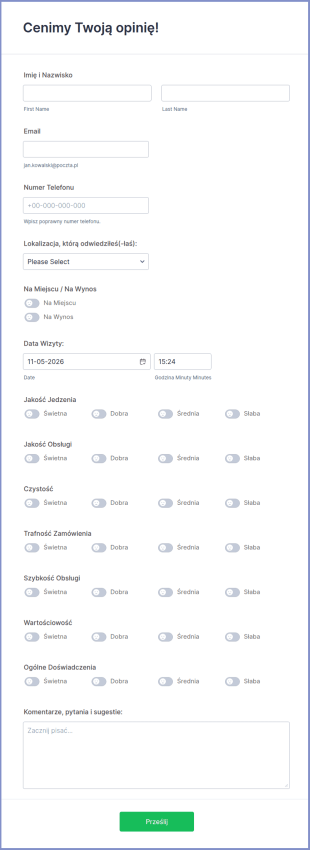 Formularz Opinii O Restauracji