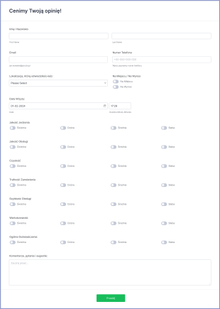Formularz Opinii O Restauracji Form Template