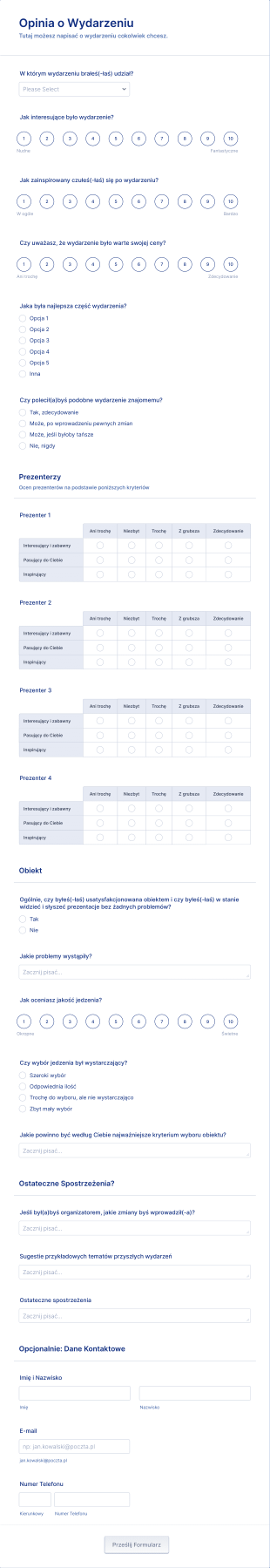 Formularz Opinii O Wydarzeniu Form Template