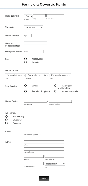 Formularz Otwarcia Konta Form Template
