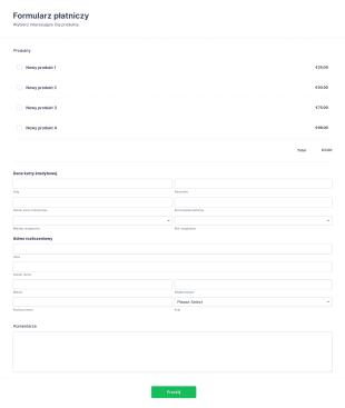 Formularz Płatniczy Authorize Net Form Template