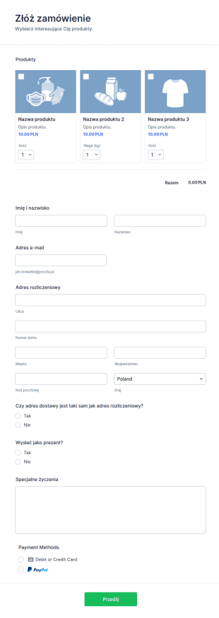 Formularz Płatniczy PayPal Business