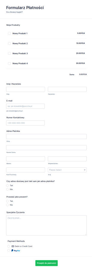Formularz Płatności PayPal
