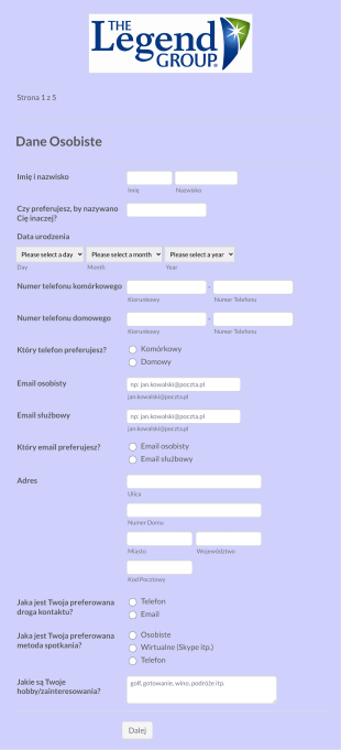 Formularz Potencjalnego Klienta Form Template