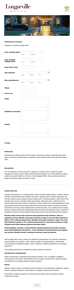 Formularz Rezerwacyjny Luksusowego Hotelu Form Template
