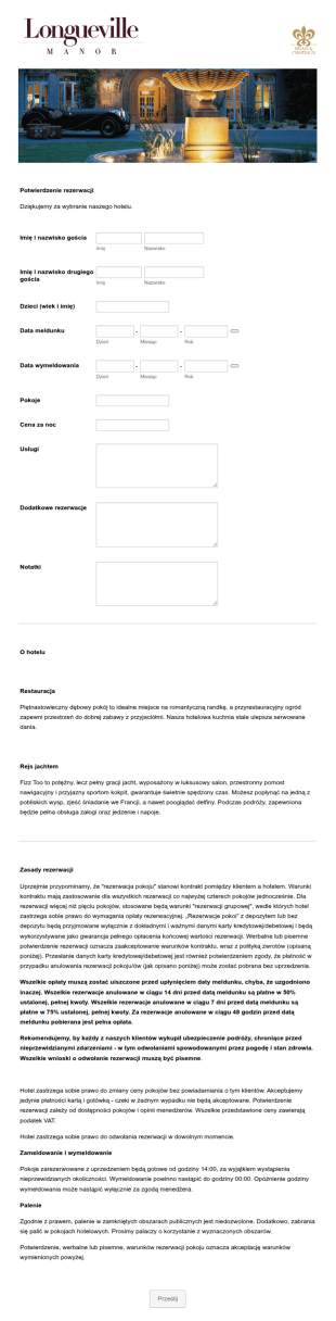 Formularz Rezerwacyjny Luksusowego Hotelu