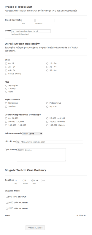 Formularz Prośby O Treści SEO