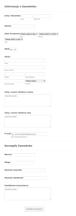 Formularz Profilu Zawodnika