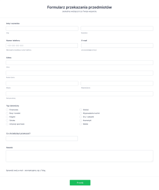 Formularz Przekazania Przedmiotów Form Template