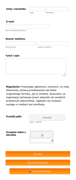 Formularz Przesyłania Zgłoszeń Do Konkursu