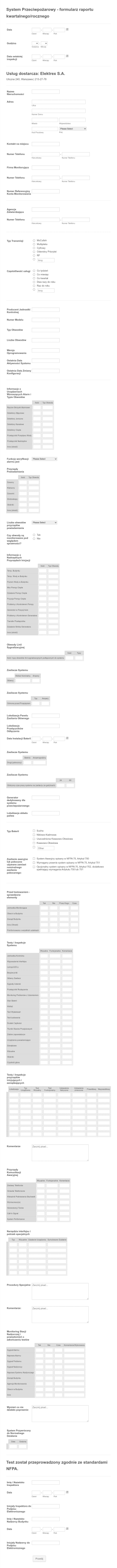 Formularz Raportu Systemu Przeciwpożarowego Form Template