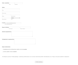 Formularz Rejestracji Członkowskiej PayPal Form Template