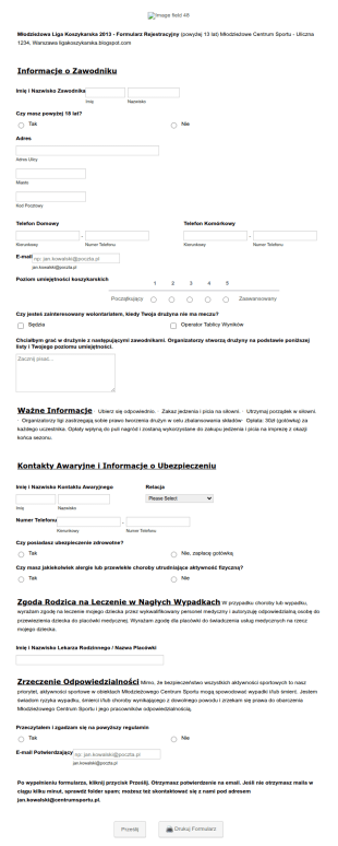 Formularz Rejestracji Do Ligi Koszykarskiej