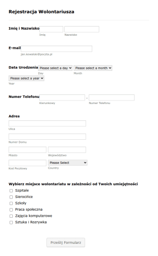 Formularz Rejestracji Kandydata Na Wolontariusza