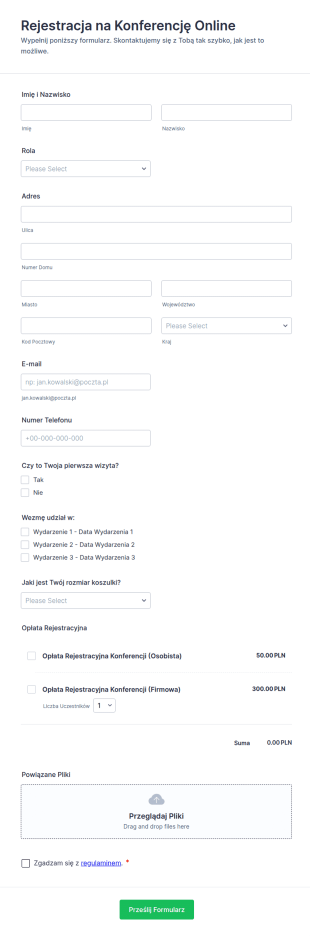 Formularz Rejestracji Na Konferencję Online