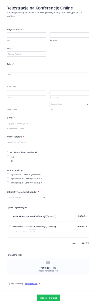 Formularz Rejestracji Na Konferencję Online Form Template