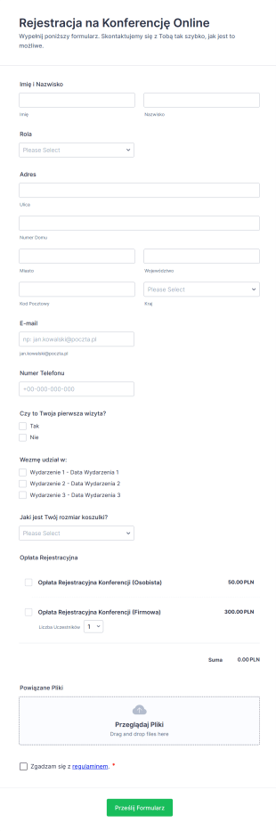 Formularz Rejestracji Na Konferencję Online Form Template