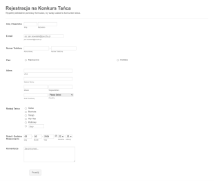 Formularz Rejestracji Konkursu Tańca